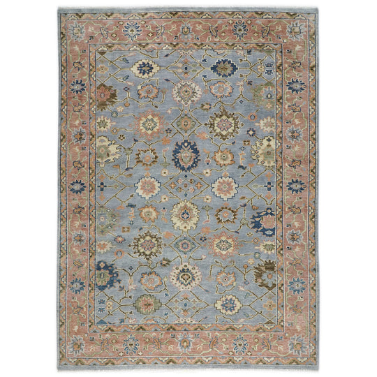 10'1''x13'11'' Hand Knotted Wool Blue Oushak All-over Floral Lattice Arts and Crafts Rug