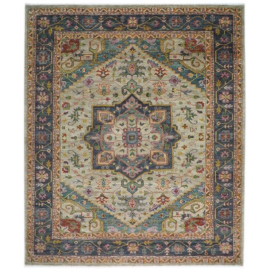 11'10''x15'1'' Hand Knotted Wool Mint Oushak Geometric Spandrels  Heriz Rug