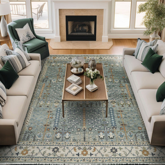 12'1''x15 Hand Knotted Wool Celadon Oushak Transitional Rug