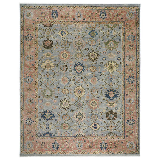 11'11''x15 Hand Knotted Wool Blue Oushak All-over Floral Lattice Arts and Crafts Rug