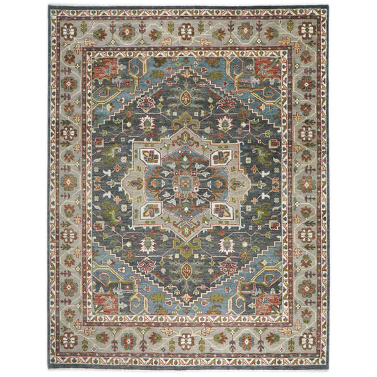 12'2''x15 Hand Knotted Wool Slate Oushak Geometric Spandrels Heriz Rug