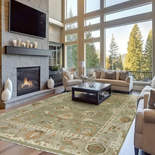 12x15 Green, Peach, Beige Color Hand Knotted Oushak Wool Transitional Oriental Rug