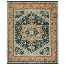 12x15 Blue, Burnt Orange, Ivory Color Hand Knotted Oushak Wool  Oriental Rug