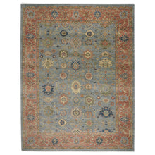 12x15 Blue, Peach, Gold Color Hand Knotted Oushak Wool Arts and Crafts Oriental Rug