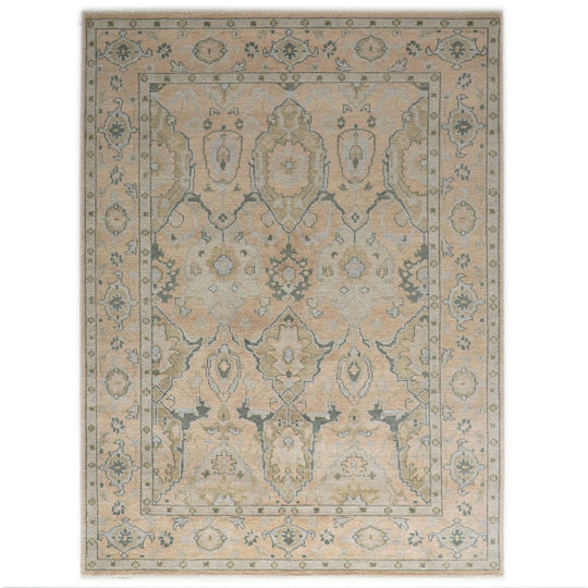8'7''x12'1'' Hand Knotted Wool Peach Oushak Transitional Rug