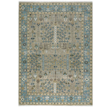9x12 Beige, Tan, Aqua Color Hand Knotted Oushak Wool Transitional Oriental Rug