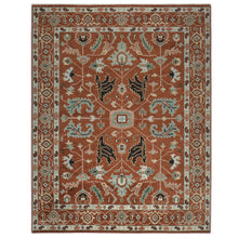9x12 Burnt Orange, Aqua, Rose Color Hand Knotted Oushak Wool Arts and Crafts Oriental Rug