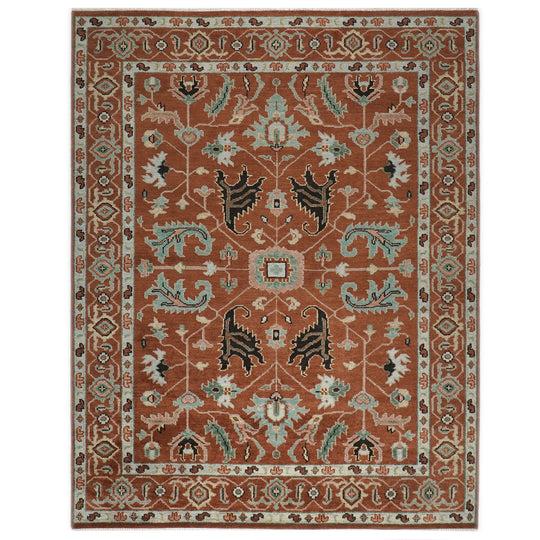9x12'1'' Hand Knotted Wool Burnt Orange Oushak Arts and Crafts Rug