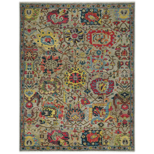 8'9''x11'10'' Hand Knotted Wool Moss Oushak Arts and Crafts Rug