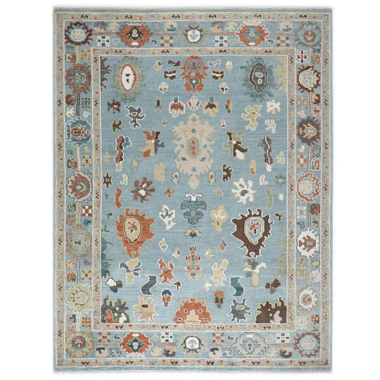 8'10''x12'2'' Hand Knotted Wool Blue Oushak Arts and Crafts Rug