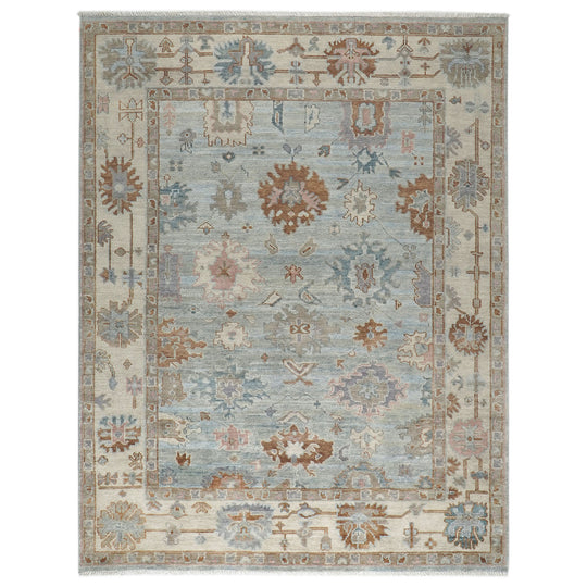8'9''x11'10'' Hand Knotted Wool Blue Oushak Arts and Crafts Rug