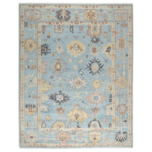 9x12 Blue, Beige, Light Gold Color Hand Knotted Oushak Wool Arts and Crafts Oriental Rug