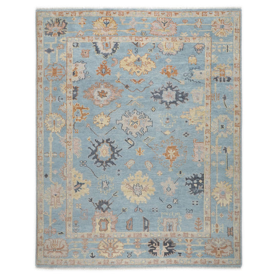 9x11'9'' Hand Knotted Wool Blue,Light Gold Oushak Arts and Crafts Rug