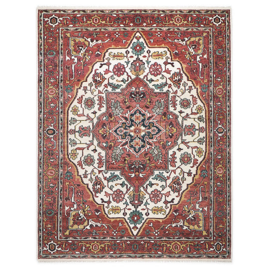 8'10''x12 Hand Knotted Wool Rose,Rust Oushak Geometric Medallion Tabriz Rug