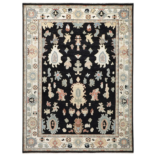 8'6''x11'11'' Hand Knotted Wool Black Oushak Arts and Crafts Rug