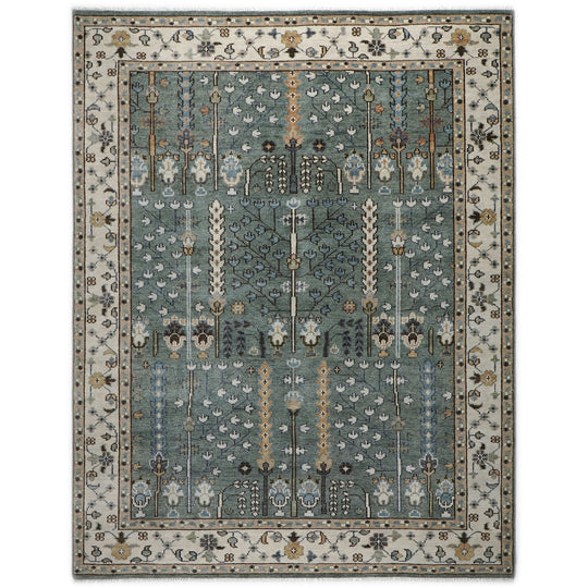 9x11'11'' Hand Knotted Wool Celadon,Beige Oushak Transitional Rug
