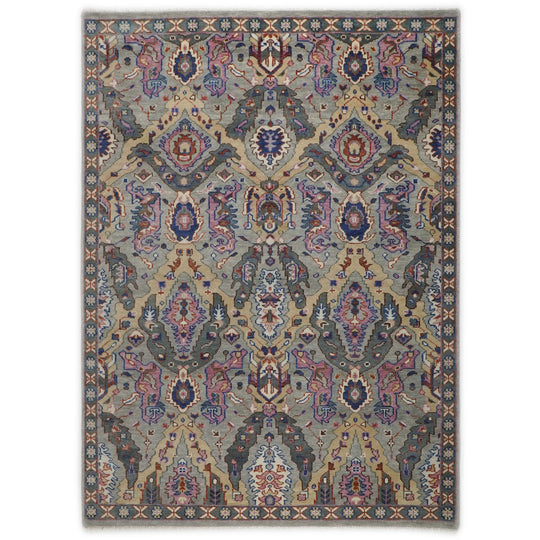 8'10''x12 Hand Knotted Wool Gray,Tan Large-Scale Geometric Oushak Arts and Crafts Rug
