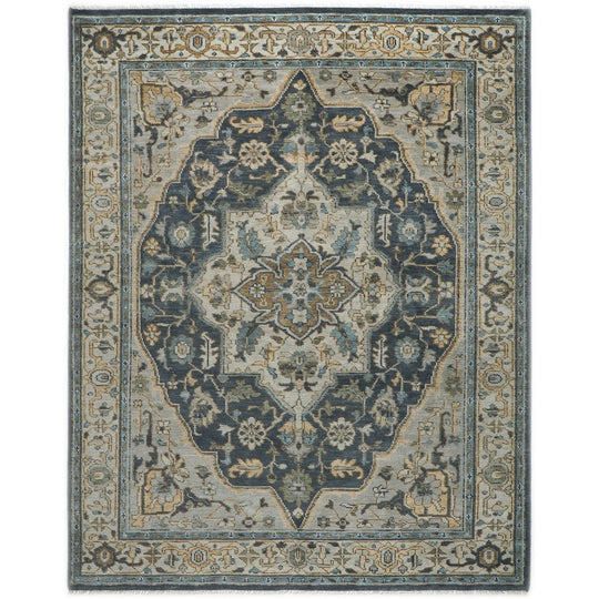 9'1''x12 Hand Knotted Wool Blue,Gray Oushak Geometric Medallion Heriz Rug