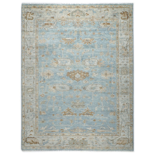 8'10''x12'2'' Hand Knotted Wool Blue,Gray Oushak Transitional Rug