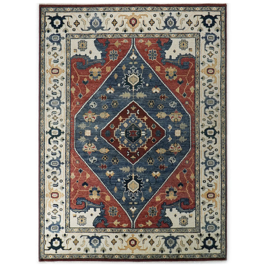 9x12 Hand Knotted Wool Blue,Burnt Orange Oushak Traditional Rug