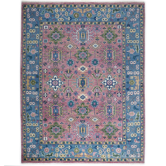 9'1''x12 Hand Knotted Wool Pink,Blue Oushak Arts and Crafts Rug