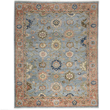 9x12 Slate, Blue, peach Color Hand Knotted Oushak Wool Arts and Crafts Oriental Rug