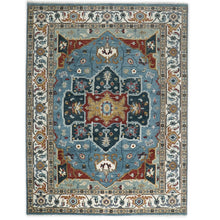 9x12 Blue, Ivory, Mint Color Hand Knotted Oushak Wool  Oriental Rug