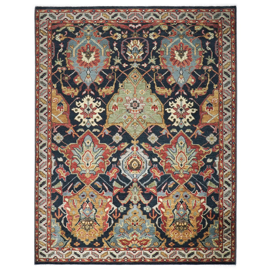 9'2''x12 Hand Knotted Wool Blue,Burnt Orange Oushak Arts and Crafts Rug
