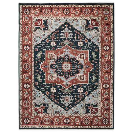 8'11''x12 Hand Knotted Wool Blue,Slate Oushak Heriz Rug