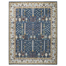 9x12 Blue, Ivory, Tan Color Hand Knotted Oushak Wool Transitional Oriental Rug