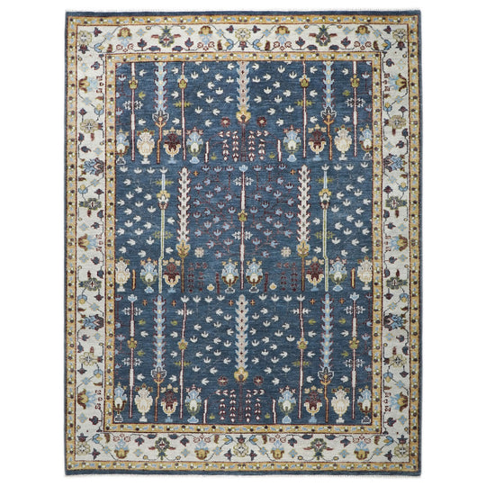 8'10''x12 Hand Knotted Wool Blue,Ivory Oushak Transitional Rug