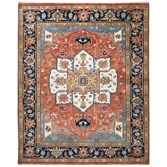9'3''x12 Hand Knotted Wool Burnt Orange,Ivory Oushak Heriz Rug