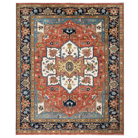 9'3''x12 Hand Knotted Wool Burnt Orange,Ivory Oushak Heriz Rug