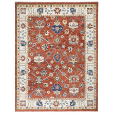 9x12 Burnt Orange, Ivory, Navy Color Hand Knotted Oushak Wool Transitional Oriental Rug