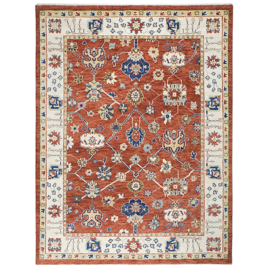 9'3''x12'3'' Hand Knotted Wool Burnt Orange,Ivory Oushak Transitional Rug