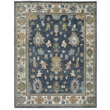9x12 Blue, Ivory, Moss Color Hand Knotted Oushak Wool Arts and Crafts Oriental Rug