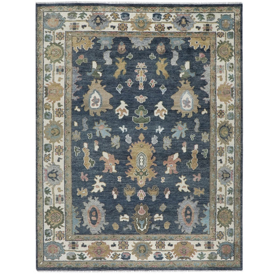 8'9''x11'10'' Hand Knotted Wool Blue,Ivory Oushak Arts and Crafts Rug