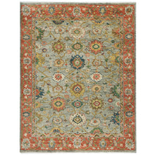 9x12 Mint, Burnt Orange, Blue Color Hand Knotted Oushak Wool Arts and Crafts Oriental Rug