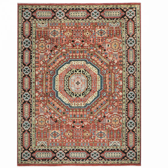 8'11''x12 Hand Knotted Wool Burnt Orange,Lime Oushak Traditional Rug