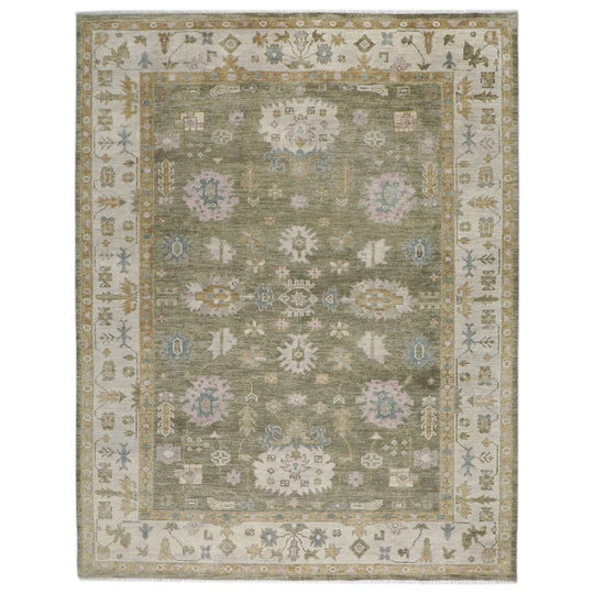 9x11'11'' Hand Knotted Wool Sage,Beige Oushak Traditional Rug