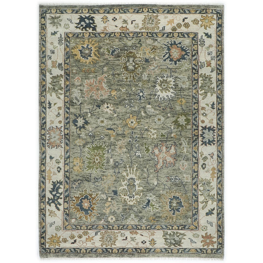 9x12 Hand Knotted Wool Mint,Beige Oushak Arts and Crafts Rug