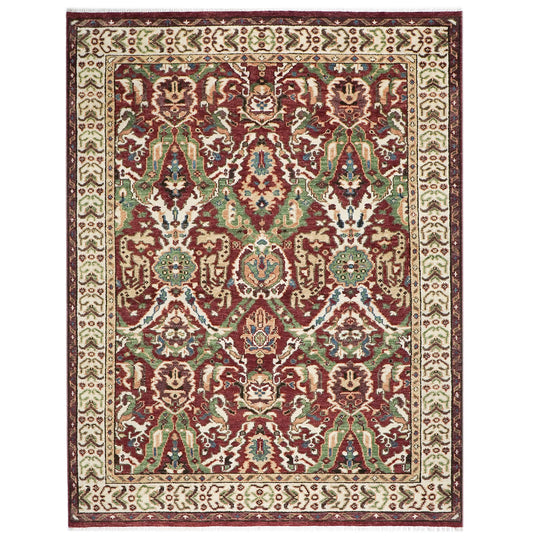 9x12'1'' Hand Knotted Wool Rust,Lime Oushak Arts and Crafts Rug