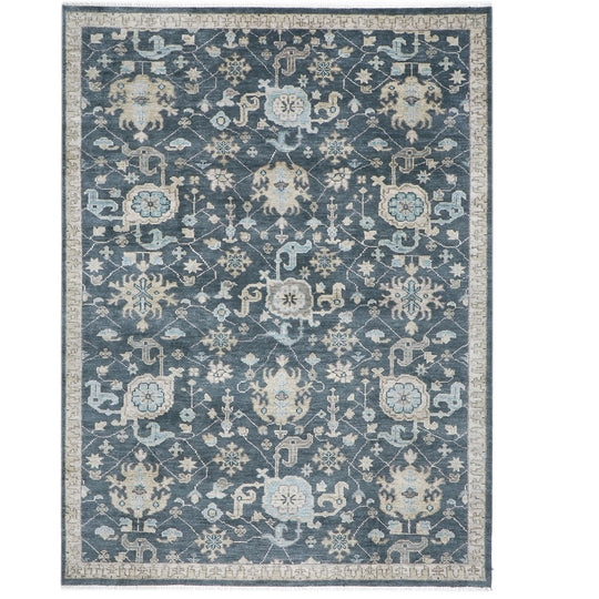 8'9''x12 Hand Knotted Wool Blue,Beige Oushak Transitional Rug