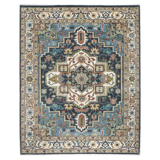 9'1''x11'11'' Hand Knotted Wool Blue,Ivory Oushak Heriz Rug