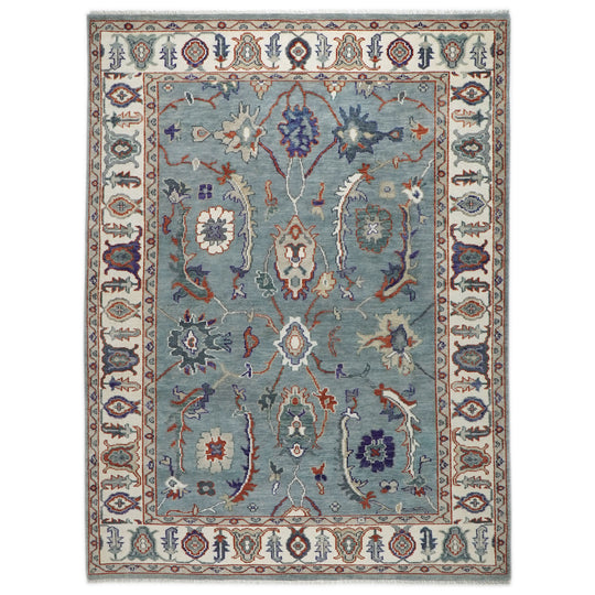 9x12 Hand Knotted Wool Blue,Ivory Oushak Transitional Rug