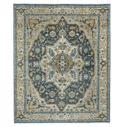9x12 Hand Knotted Wool Blue,Gray Oushak Tabriz Rug