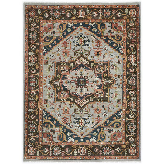 8'10''x12 Hand Knotted Wool Slate,Brown Oushak Heriz Rug