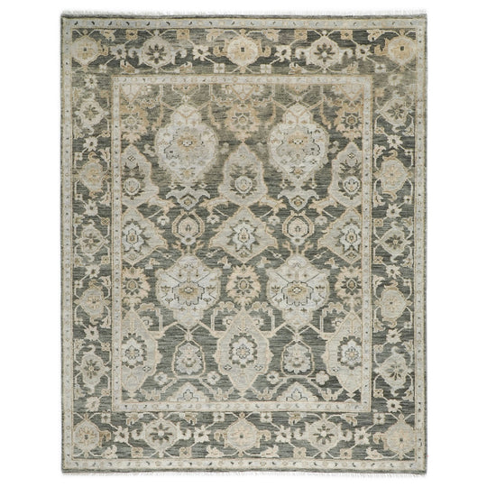 9x11'10'' Hand Knotted Wool Gray,Ivory Oushak Transitional Rug