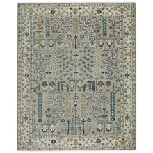 9x12 Gray, Beige, Blue Color Hand Knotted Oushak Wool Transitional Oriental Rug
