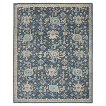 9x12 Blue, Beige, Gray Color Hand Knotted Oushak Wool Transitional Oriental Rug